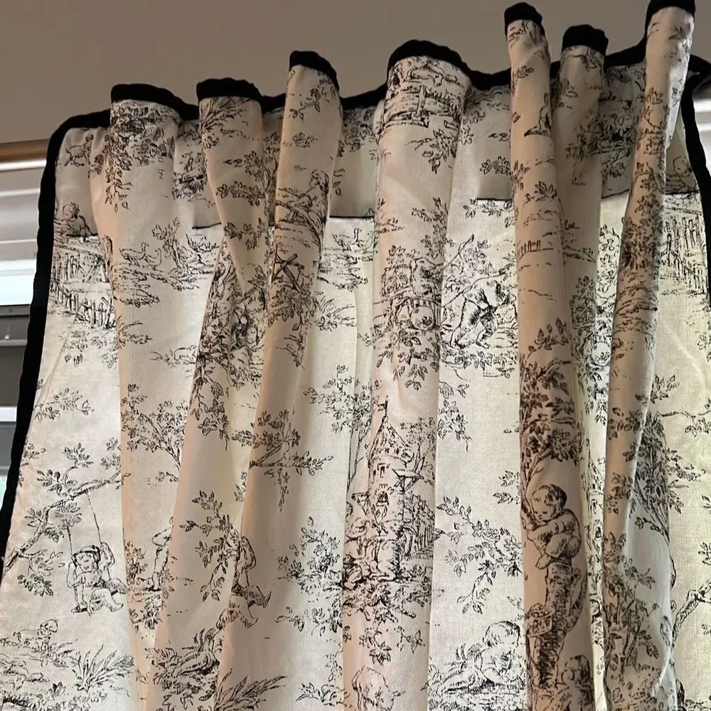 Bloom Craft Home Cotton 4 Piece Floral Curtain Panel Black White Size 41
